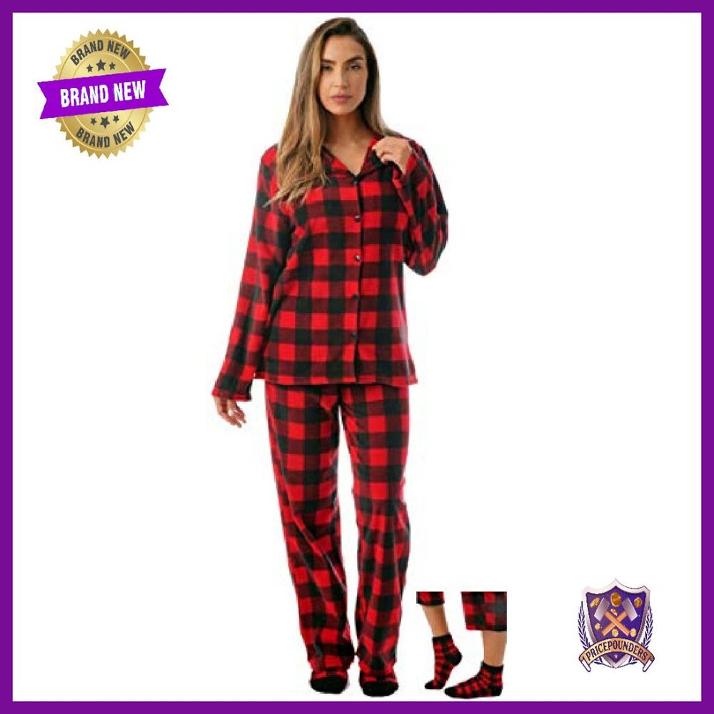 Microfleece Button Front Pajama Set With Socks - … - image 2